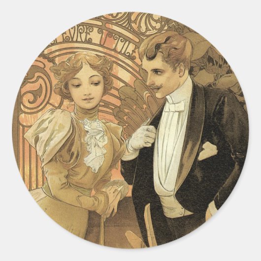 Klassieke Art Nouveau Flirt Biscuits, Alphonse Muc Ronde Sticker (Voorkant)