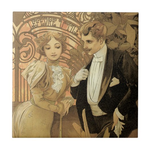 Klassieke Art Nouveau Flirt Biscuits, Alphonse Muc Tegeltje (Voorkant)