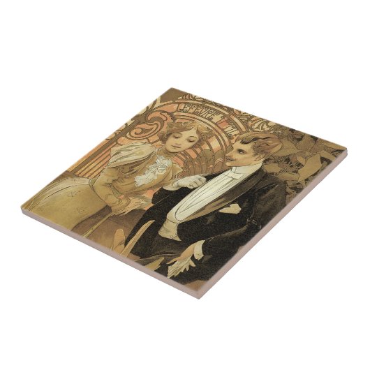 Klassieke Art Nouveau Flirt Biscuits, Alphonse Muc Tegeltje (Zijkant)