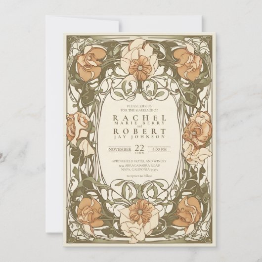 Klassieke Art Nouveau Floral bruiloft uitnodiging (Voorkant)