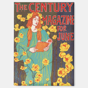 Klassieke Art Nouveau Turquoise Vrouw Gele Bloemen Magneet