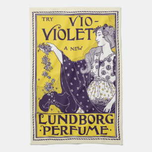 Klassieke Art Nouveau Vrouw Paarse Bloemen Kunstwe Theedoek