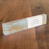 Klassieke Artistieke Aqua Blue Gold Oil Paint Busi Naambordje (Zijkant)