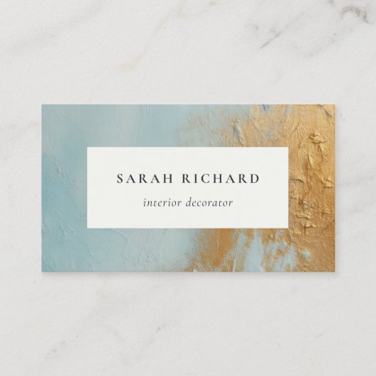 Klassieke Artistieke Aqua Blue Gold Oil Paint Text Visitekaartje (Voorkant)