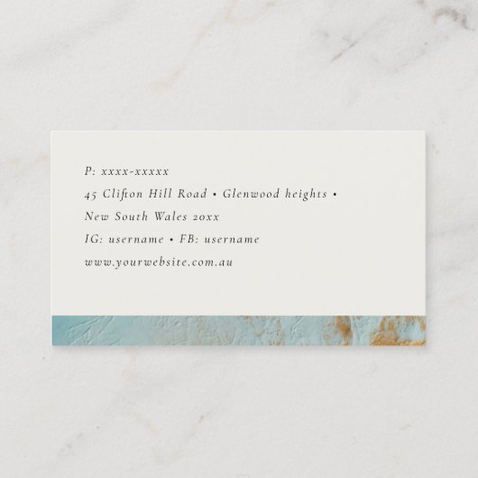 Klassieke Artistieke Aqua Blue Gold Oil Paint Text Visitekaartje (Achterkant)