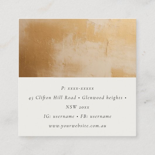 Klassieke Artistieke Beige Gold Oil Paint Textuur Vierkante Visitekaartje (Achterkant)