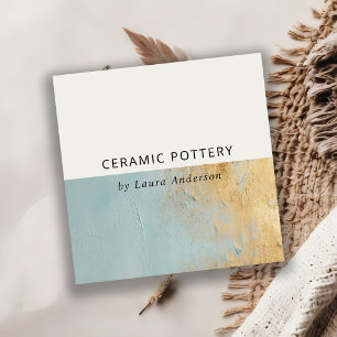 Klassieke Artistieke Dusky Blue Gold Oil Paint Tex Vierkante Visitekaartje