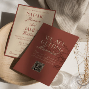 Klassieke Auburn Koper Oud Geld QR-code Trouwen Kaart