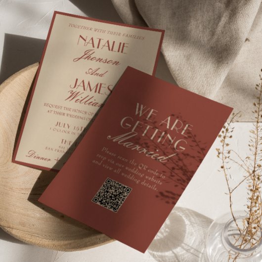 Klassieke Auburn Koper Oud Geld QR-code Trouwen Kaart