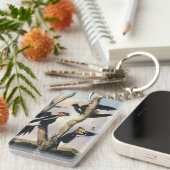 Klassieke Audubon Ivory-Billed Specht Kunst Sleutelhanger (Voorkant Rechts)