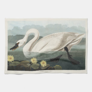 Klassieke Audubon White Swan Waterlelie Kunst Theedoek