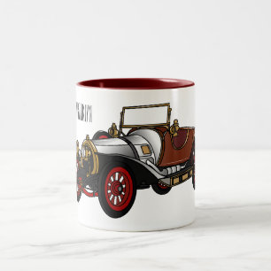 Klassieke auto 1920 cartoon illustratie tweekleurige koffiemok