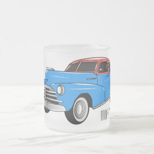 Klassieke auto 1948 cartoon illustratie matglas koffiemok