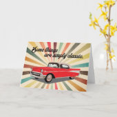 Klassieke auto 50's Retro  verjaardag Kaart (Gele Bloem)