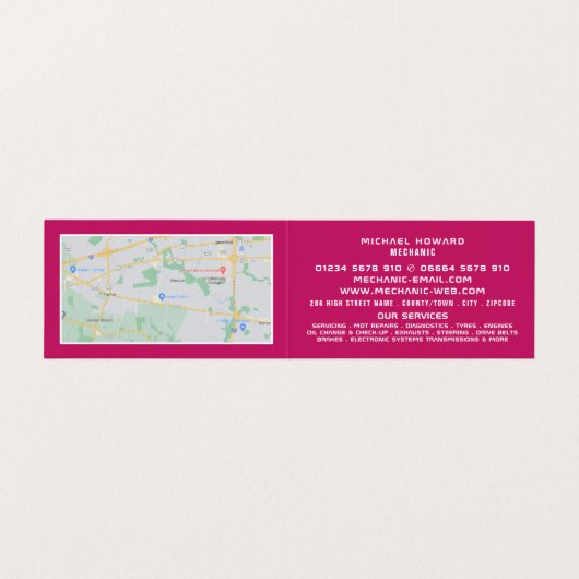 Klassieke auto, automatisch mechanisme en reparati visitekaartje (Binnenkant ongevouwen)