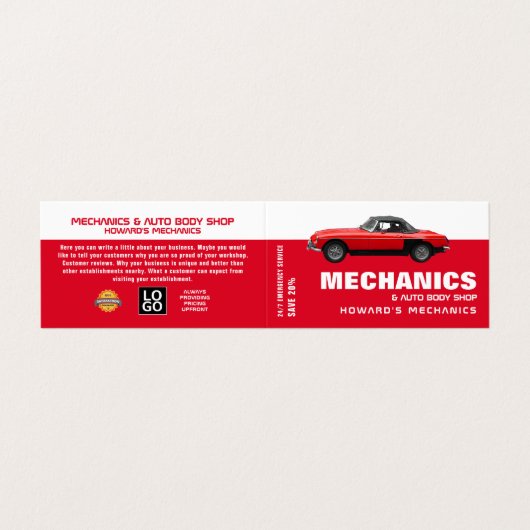 Klassieke auto, automatisch mechanisme en reparati visitekaartje (Buitenkant ongevouwen)
