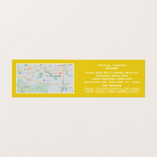 Klassieke auto, automatisch mechanisme en reparati visitekaartje (Binnenkant ongevouwen)