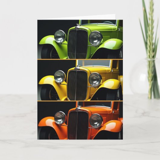 Klassieke Auto Bloemen Vaderdag Kaart (Voorkant)