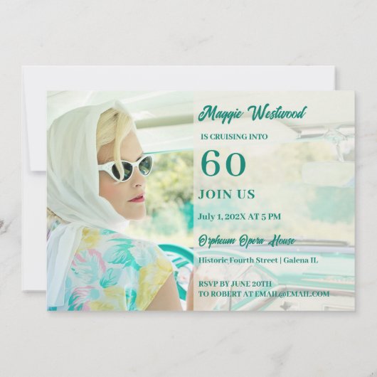 Klassieke auto cruisen verjaardag uitnodiging (Achterkant)