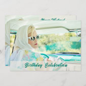 Klassieke auto cruisen verjaardag uitnodiging (Voorkant / Achterkant)