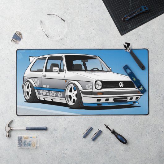Klassieke Auto Cultuur, Custom Golf wit Bloemen Bureaumat (Werkstation)