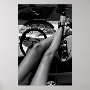 Klassieke Auto en Hoge Hakken Print, Mode Muurkuns Poster