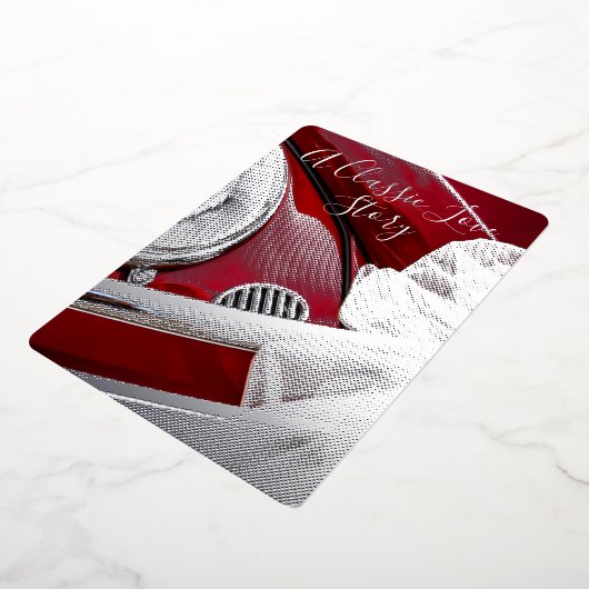 Klassieke auto en liefdesverhaal bruiloft rood wit folie uitnodiging (Gedraaid)