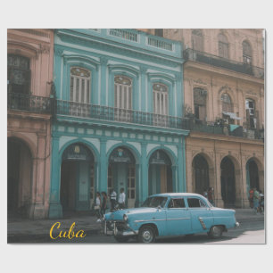 Klassieke auto in oude Havana Cuba Koloniaal Teal  Cadeaupapier