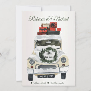 Klassieke auto Kerst uitnodiging voor de datum