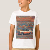 Klassieke auto met blauw en oranje patroon t-shirt (Voorkant)
