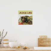 Klassieke auto met elegante dames Crème Poster (Keuken)