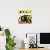 Klassieke auto met elegante dames Crème Poster (Thuiskantoor)