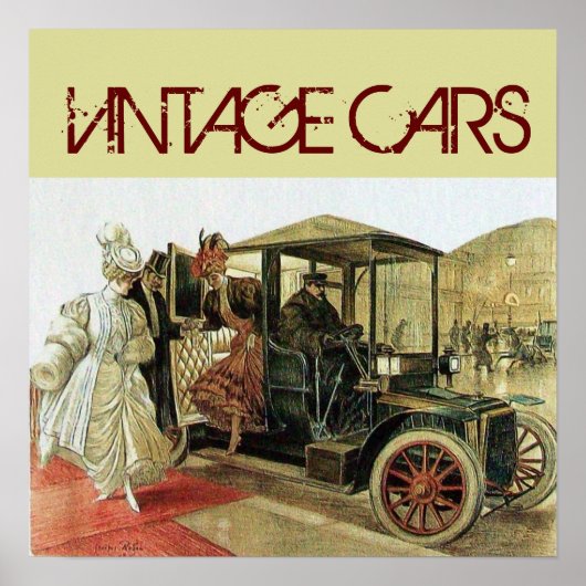 Klassieke auto met elegante dames Crème Poster (Voorkant)