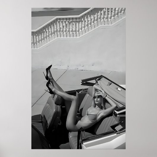 Klassieke Auto Mode Print Vrouw in Bikini, Hoogwaa (Voorkant)