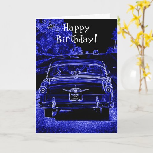 Klassieke auto nabij de Birthday Kaart (Gele Bloem)