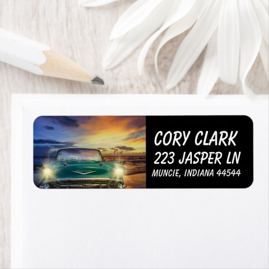 KLASSIEKE AUTO OCEAN BEACH RETOURADRES LABELS (Insitu)