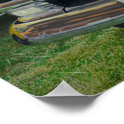 Klassieke auto op zonsondergang poster (Hoek)