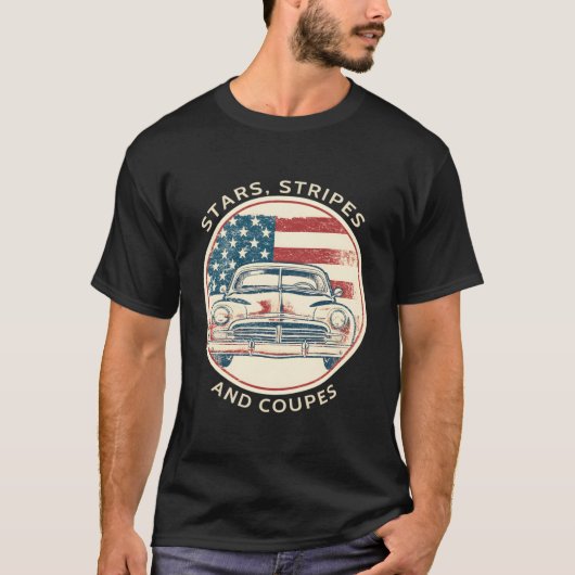 Klassieke auto Patriottische Amerikaanse vlag  T-shirt (Voorkant)