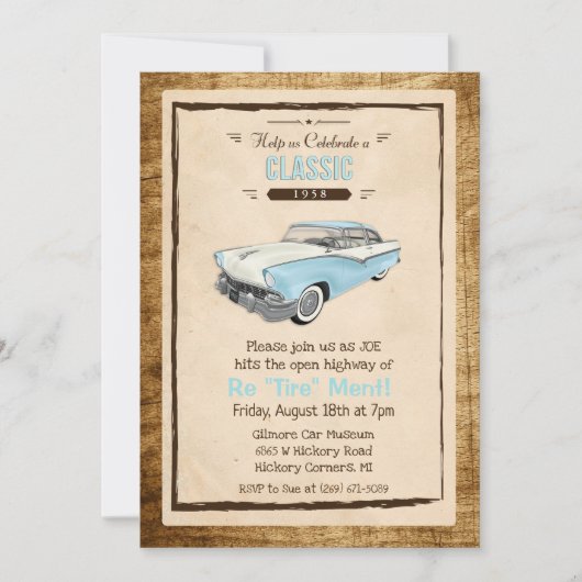 Klassieke auto Retro Pensioen Uitnodiging (Voorkant)