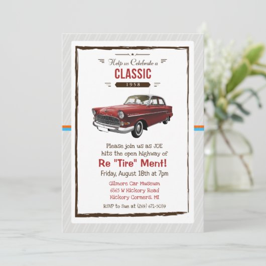 Klassieke auto Retro Pensioen Uitnodiging (Staand voorkant)
