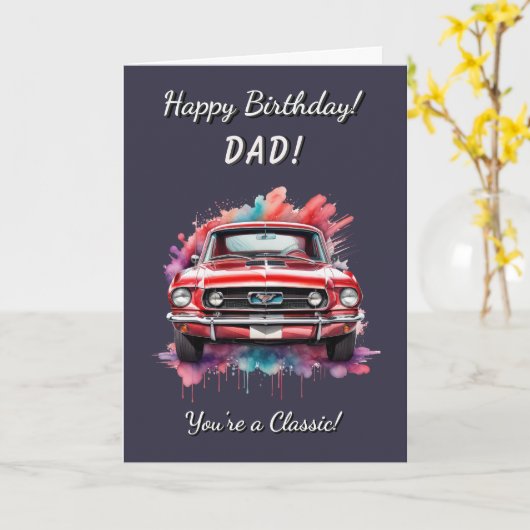 Klassieke Auto Rode Spier Auto Verjaardag Kaart (Gele Bloem)