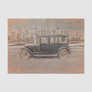 Klassieke Auto Schets Kunst in Vintage Rustieke Zw Tissuepapier