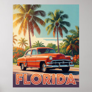 🌴 Klassieke auto tropisch Florida reis kunstwerk Poster