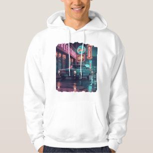 Klassieke auto uit de jaren 40 onder neonlichten hoodie