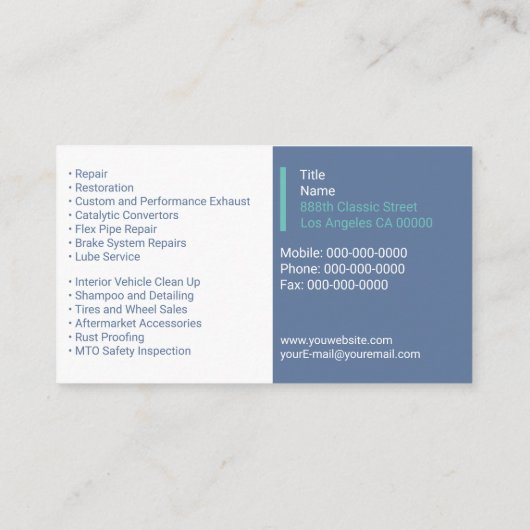 Klassieke auto visitekaartje (Achterkant)