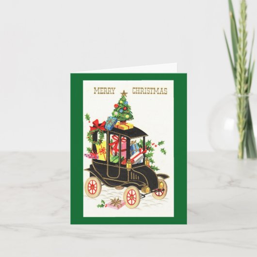Klassieke auto vrolijk kerstfeest kaart (Voorkant)
