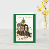 Klassieke auto vrolijk kerstfeest kaart (Gele Bloem)