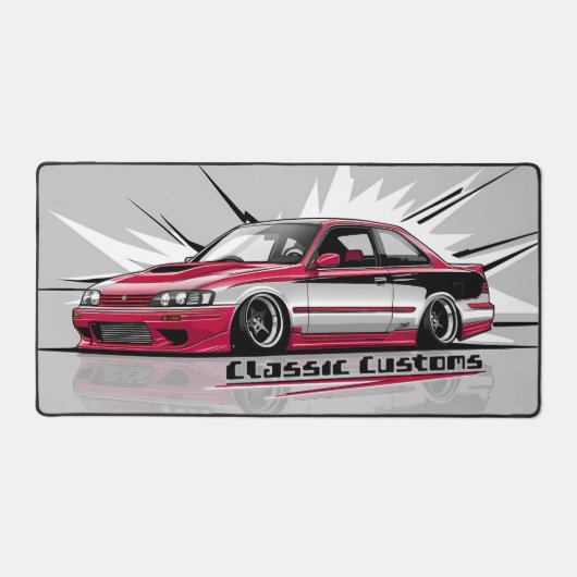 Klassieke autocultuur, strak modern. Rood en grijs Bureaumat (Voorkant)