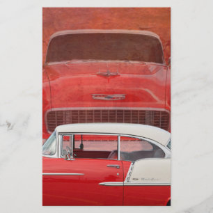 Klassieke auto's Chevy Bel Air Dodge Red White Vin Briefpapier