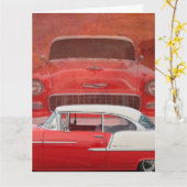Klassieke auto's Chevy Bel Air Dodge Red White Vin Kaart (Gele Bloem)
